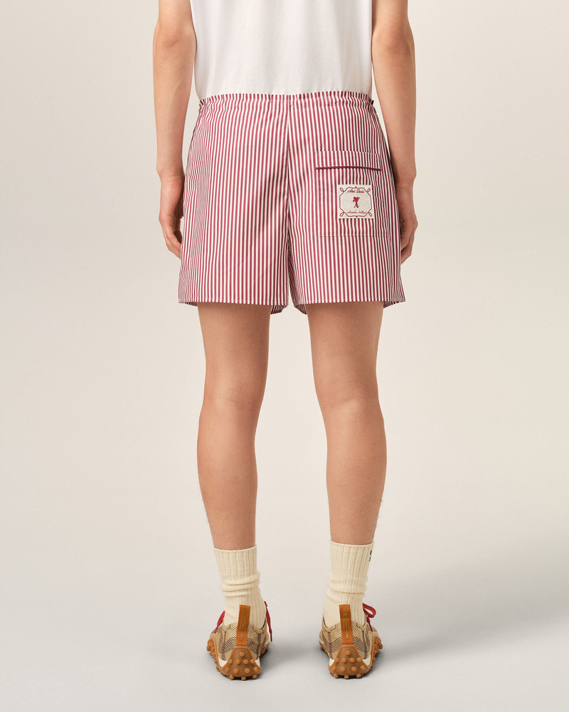 RED STRIPED COTTON SHORTS WITH AMI DE COEUR ARROW 4