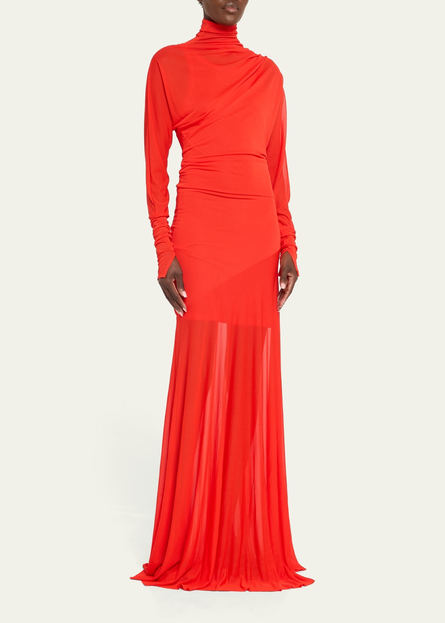 Paula Turtleneck Sheer Crepe Jersey Maxi Dress - 4