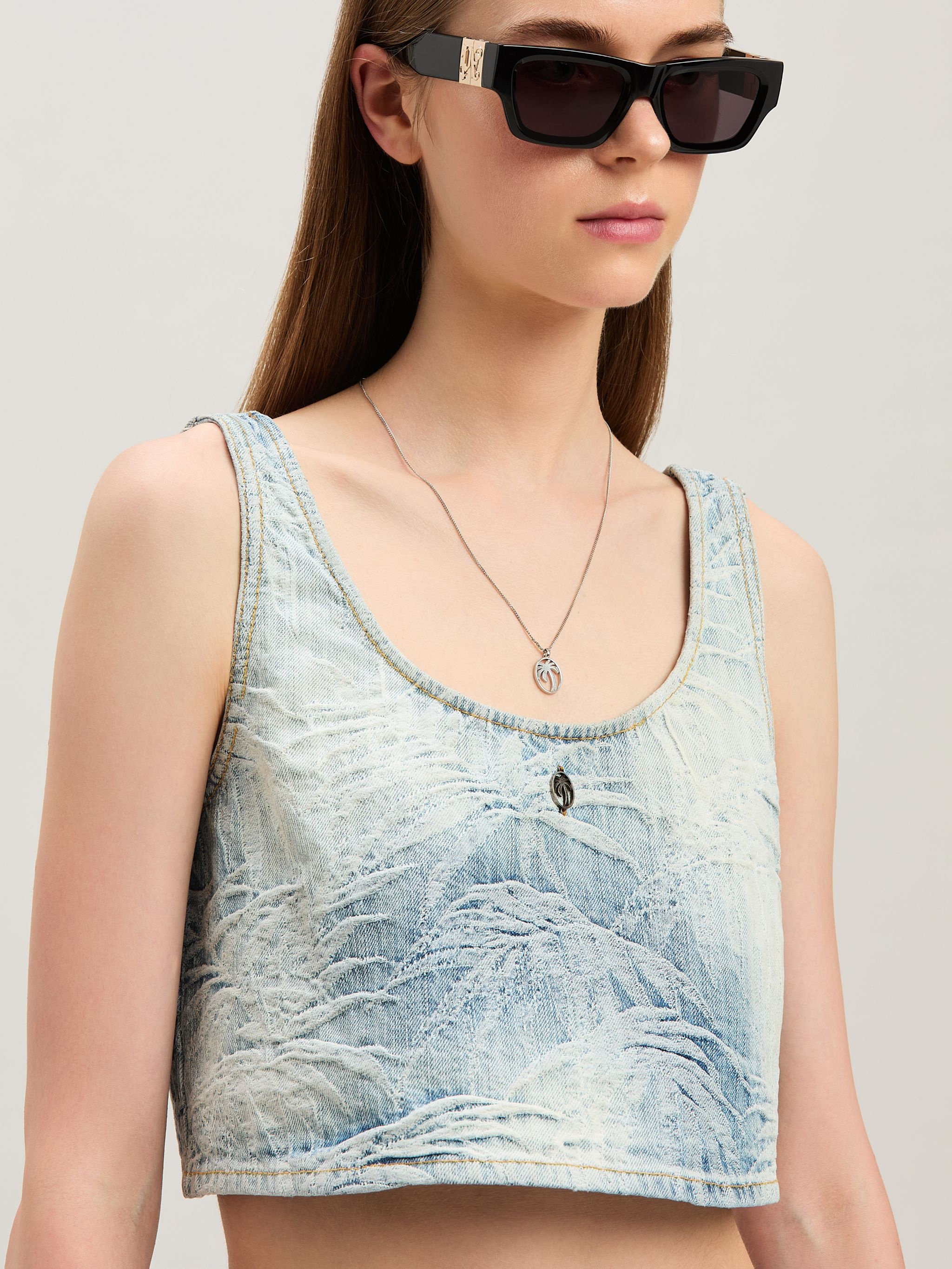 Palms jacquared denim cropped top - 6