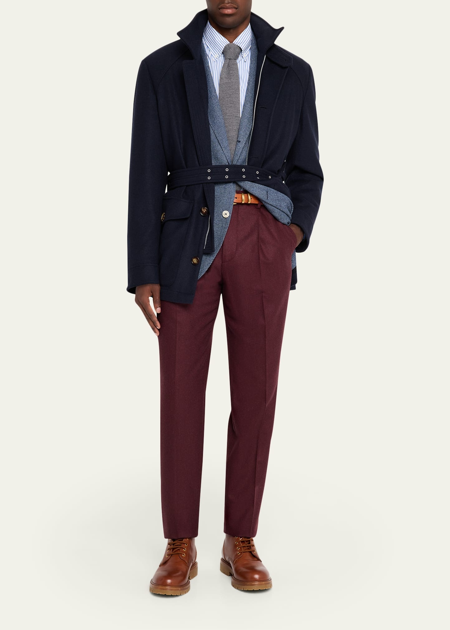 Men's Wool Flannel Single-Pleated Pants - 2