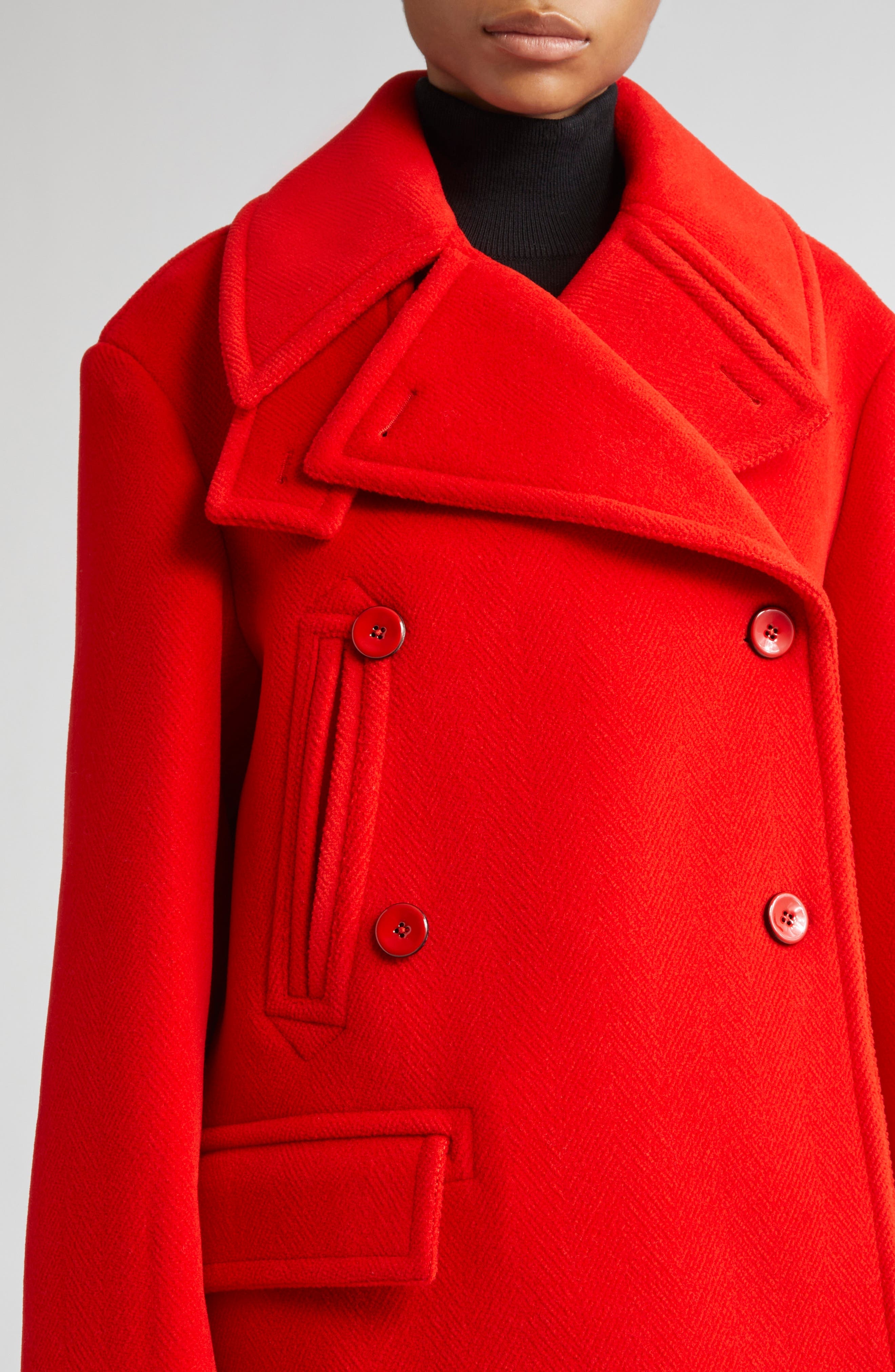 Jil Sander Double Breasted Elongated Wool Peacoat in Strawberry at Nordstrom - 5