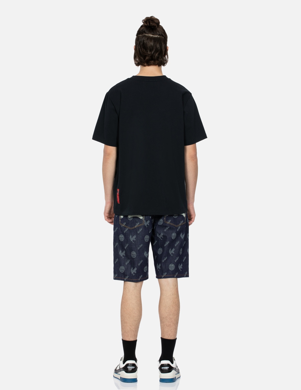 ALLOVER KAMON AND EAGLE PRINT DENIM SHORTS - 5