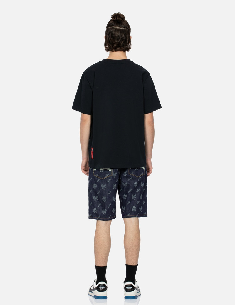 ALLOVER KAMON AND EAGLE PRINT DENIM SHORTS 5