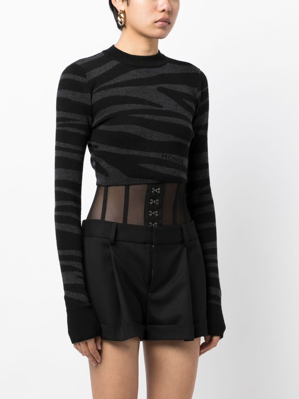 zebra-knit cropped jumper - 3