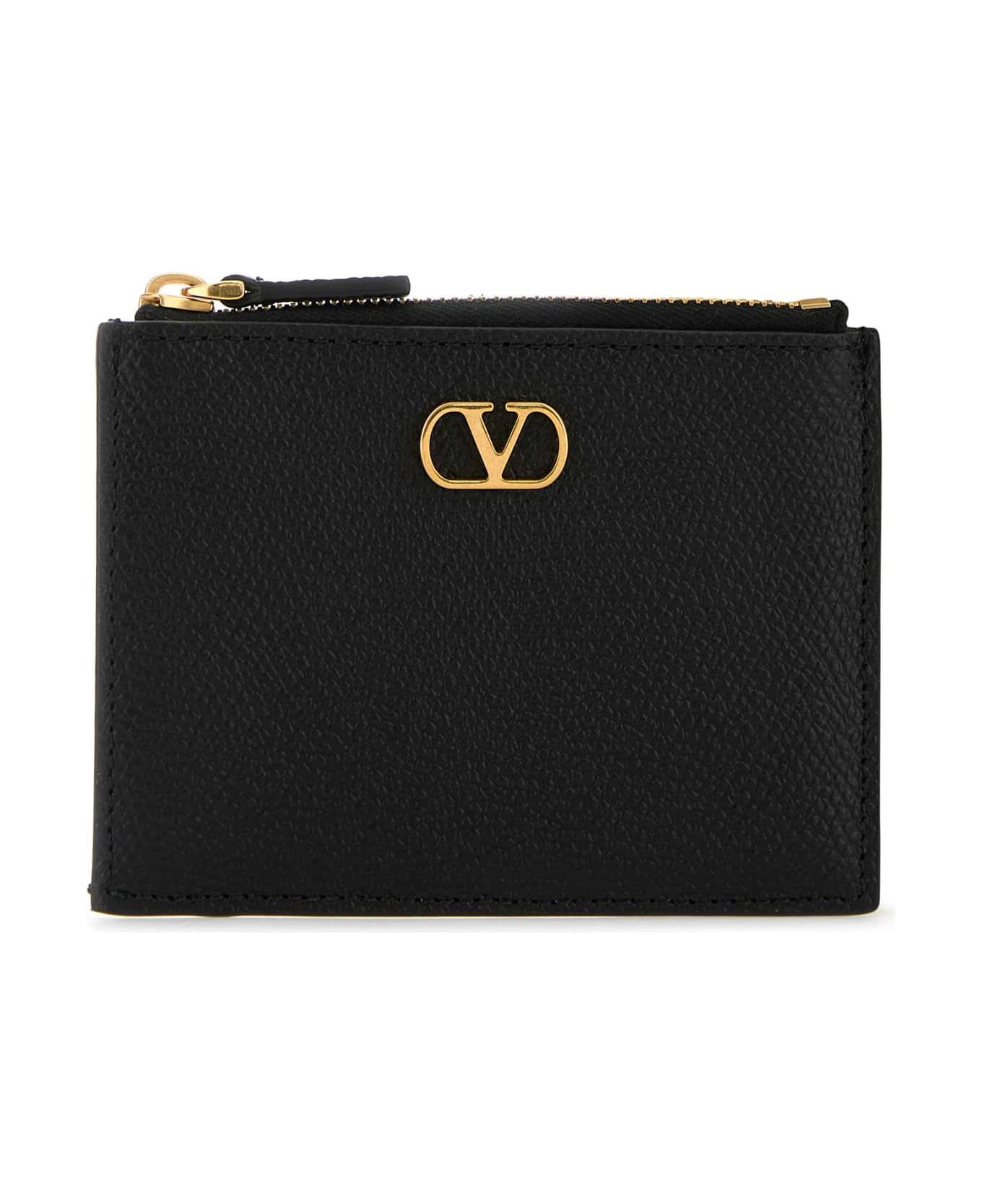 Black Leather Vlogo Card Holder - 1