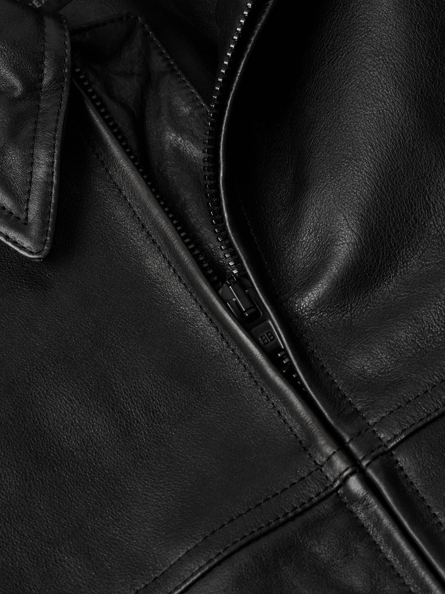 Cocoon Kick Oversized Logo-Debossed Leather Jacket Black - 5