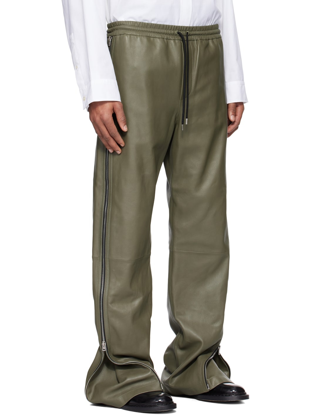 Green Zip Leather Pants - 2