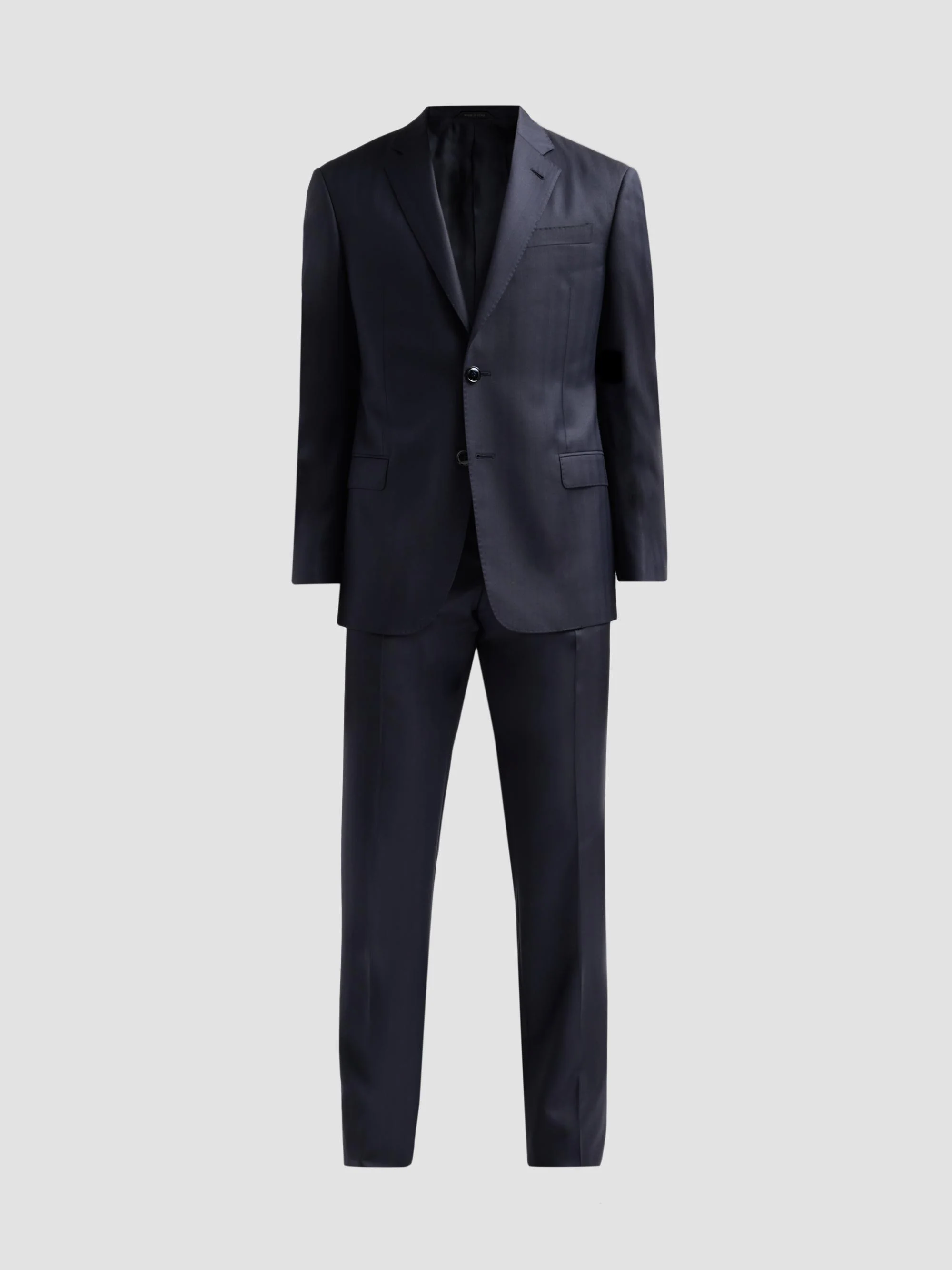 Men's Striped Herringbone Wool Single-Breasted Suit - Night Sky - 1
