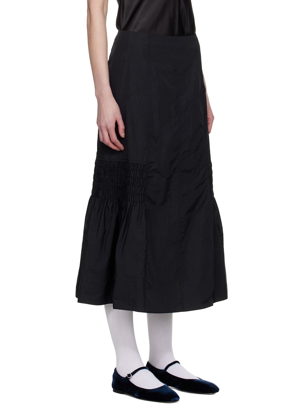 Black Smocked Mermaid Midi Skirt - 2