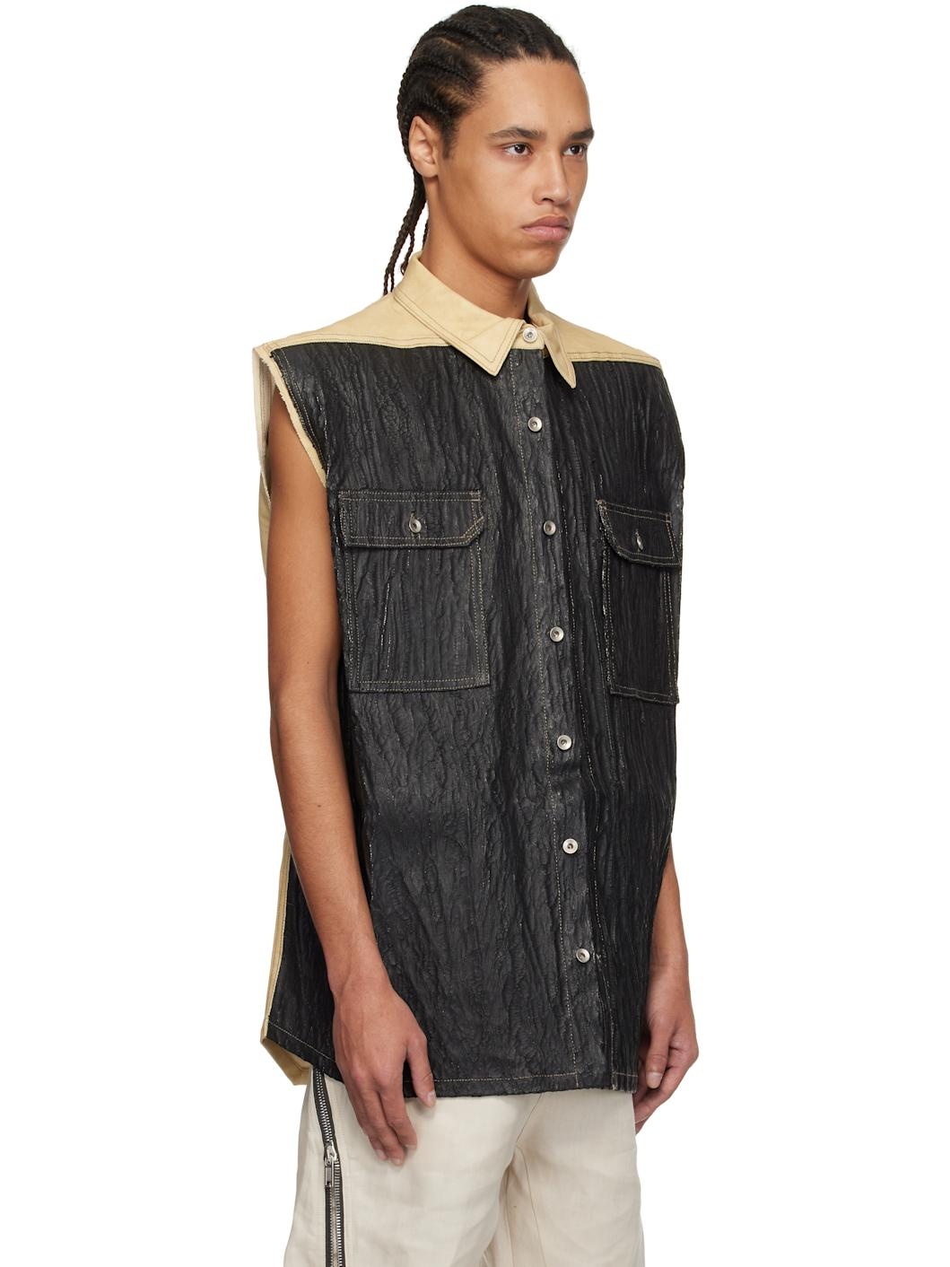 Black & Beige Hollywood Tommy Jumbo Denim Vest - 2