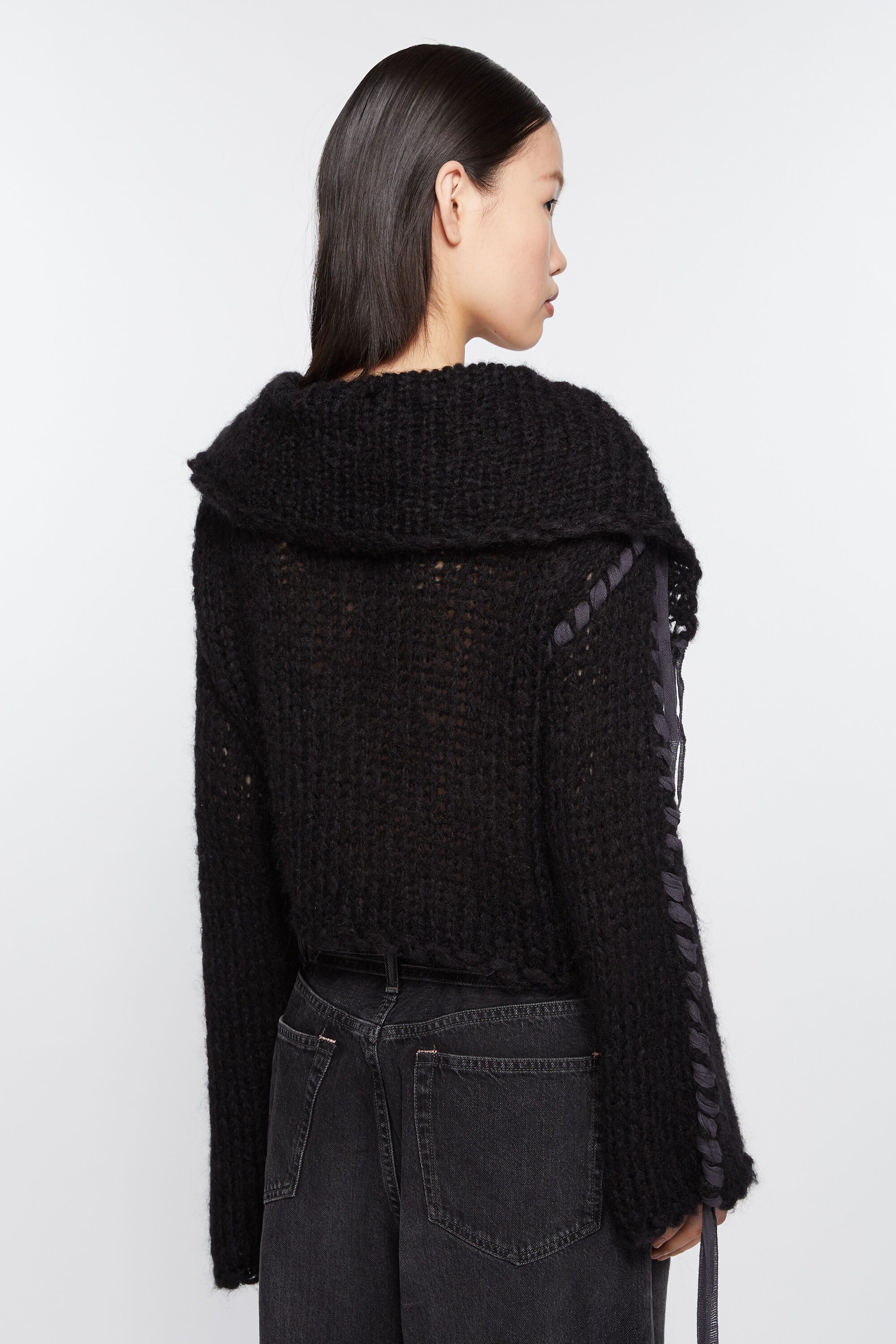 Lacing knit cardigan - Black - 3