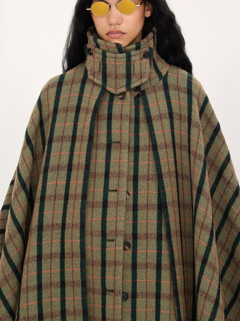 LAYERED LONG CAPE COAT IN BRUSHED CHECK WOOL 6