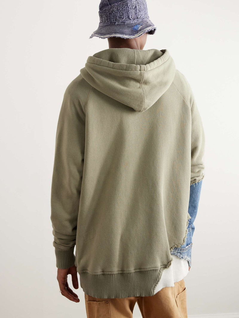 Denim-Panelled Waffle-Knit Cotton-Blend Jersey Hoodie 3