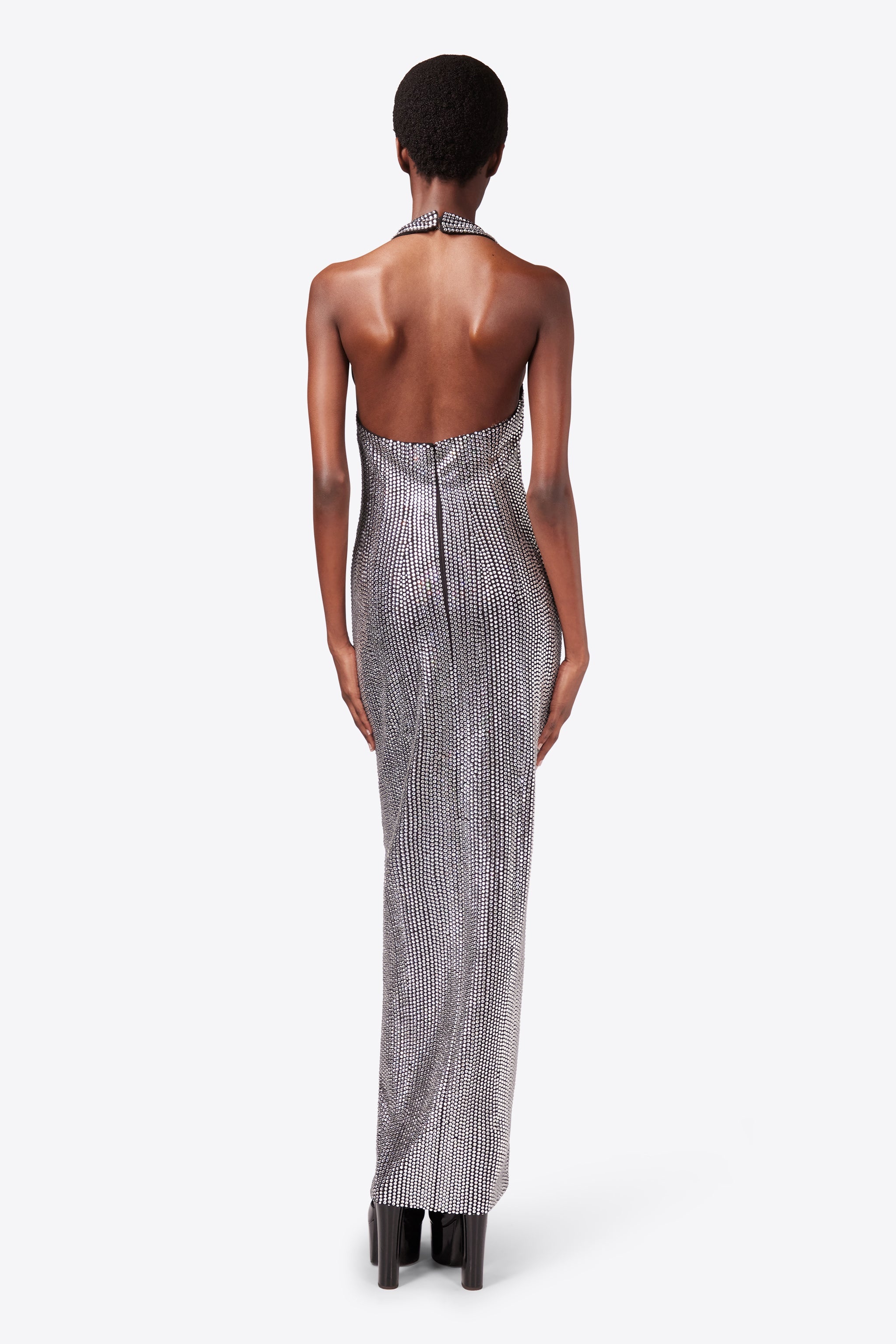 CRYSTAL EMBELLISHED HALTER SLIT GOWN - 6
