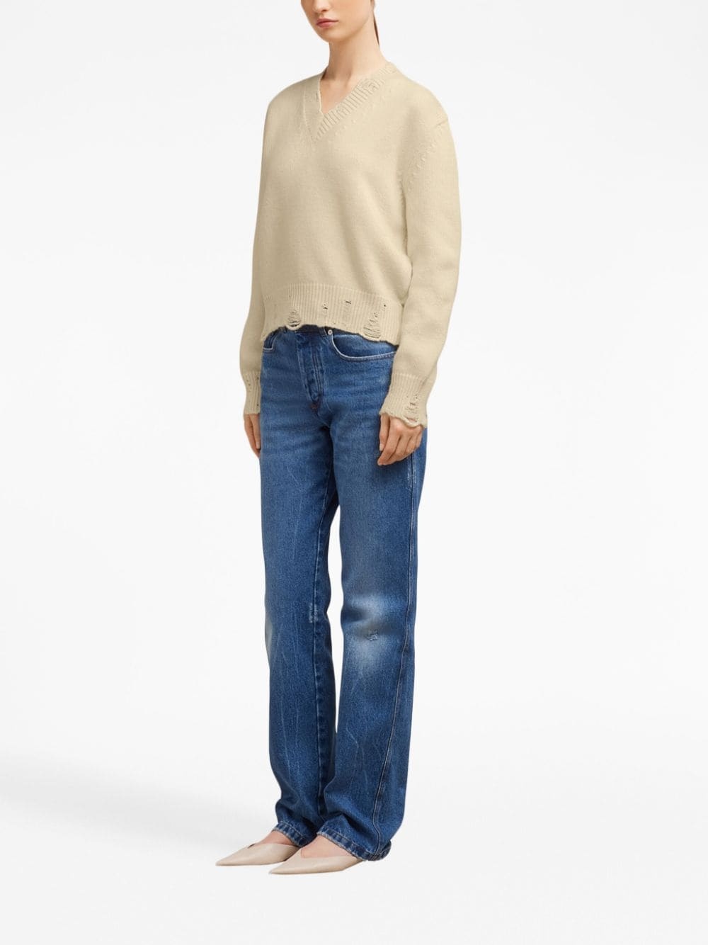 ripped V-neck jumper - 2