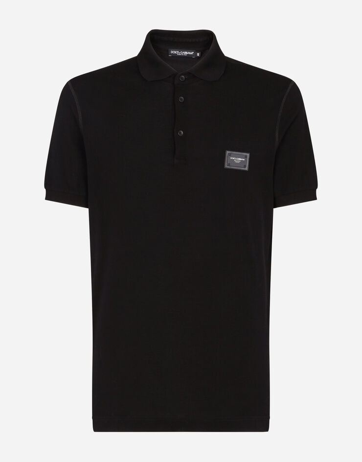 Cotton piqué polo-shirt with branded plate - 3