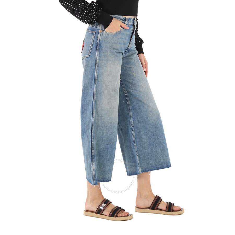Gucci Ladies Blue Denim Pants With Patches - 4