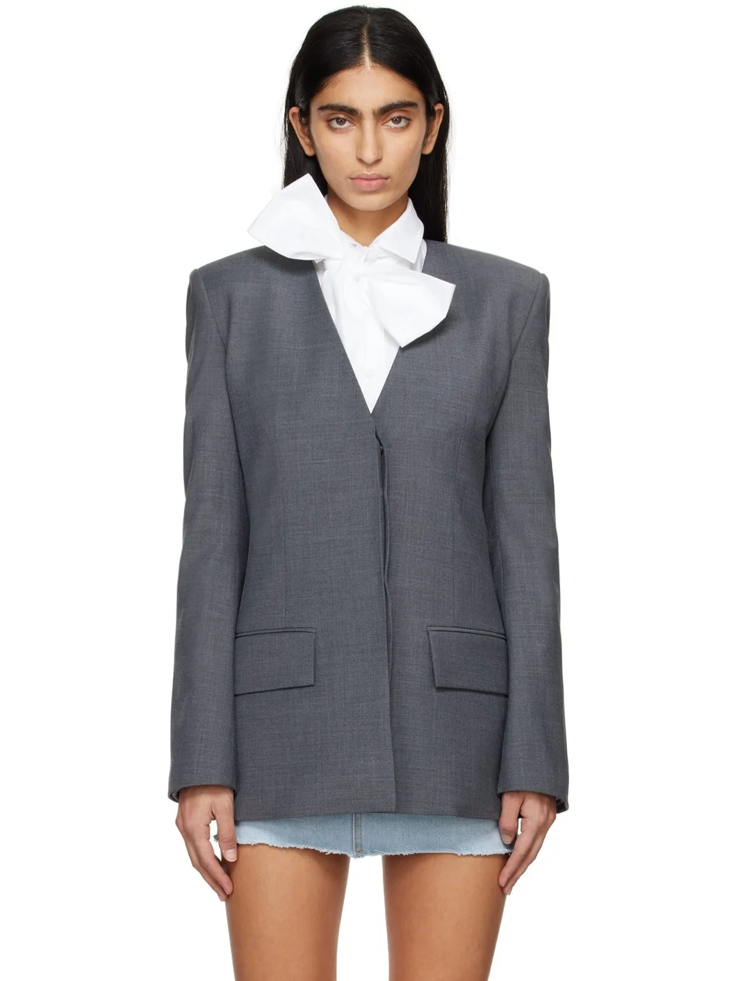 Gray Button Blazer - 1