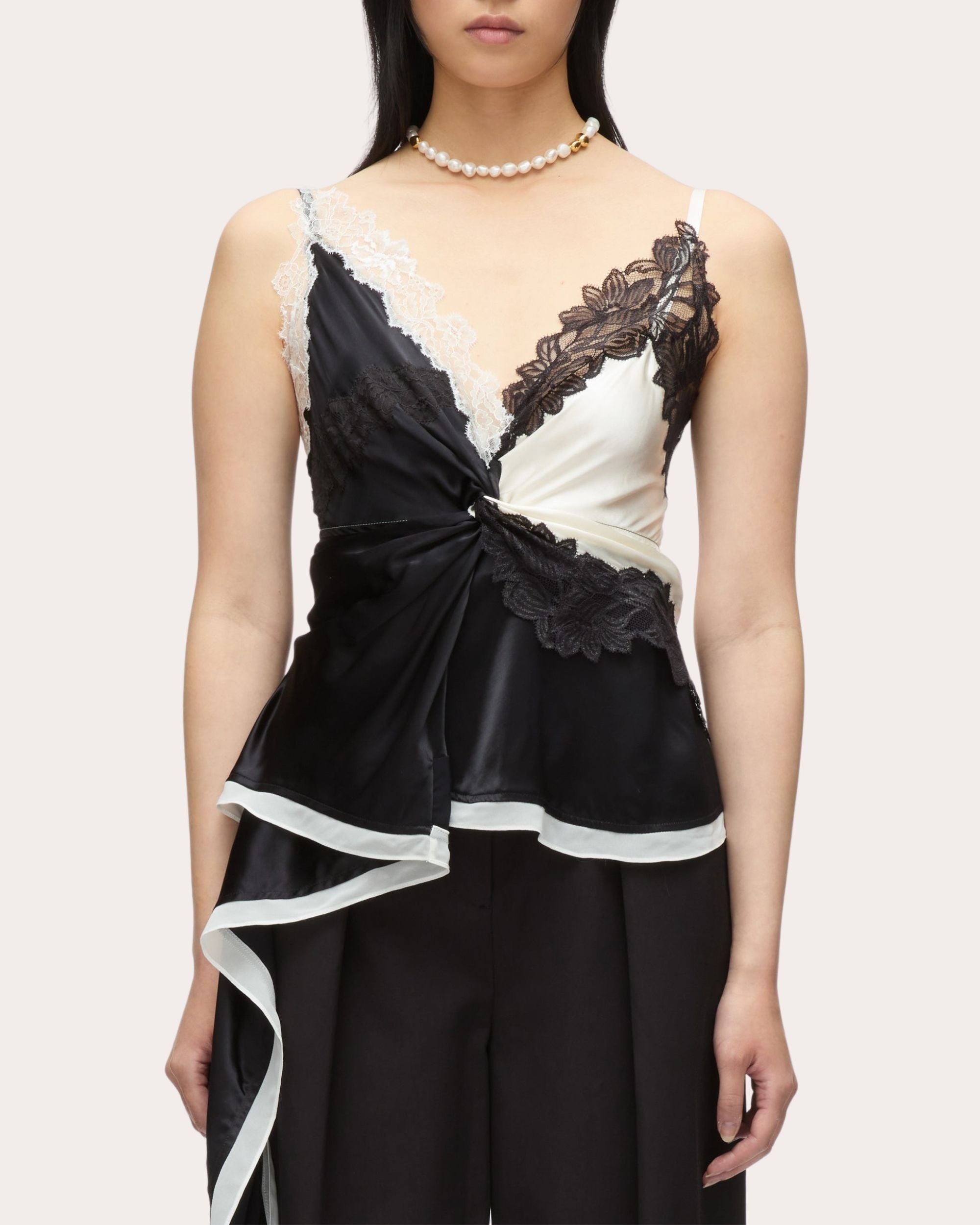 Liquid Satin Lace Twist Tank Top - 1