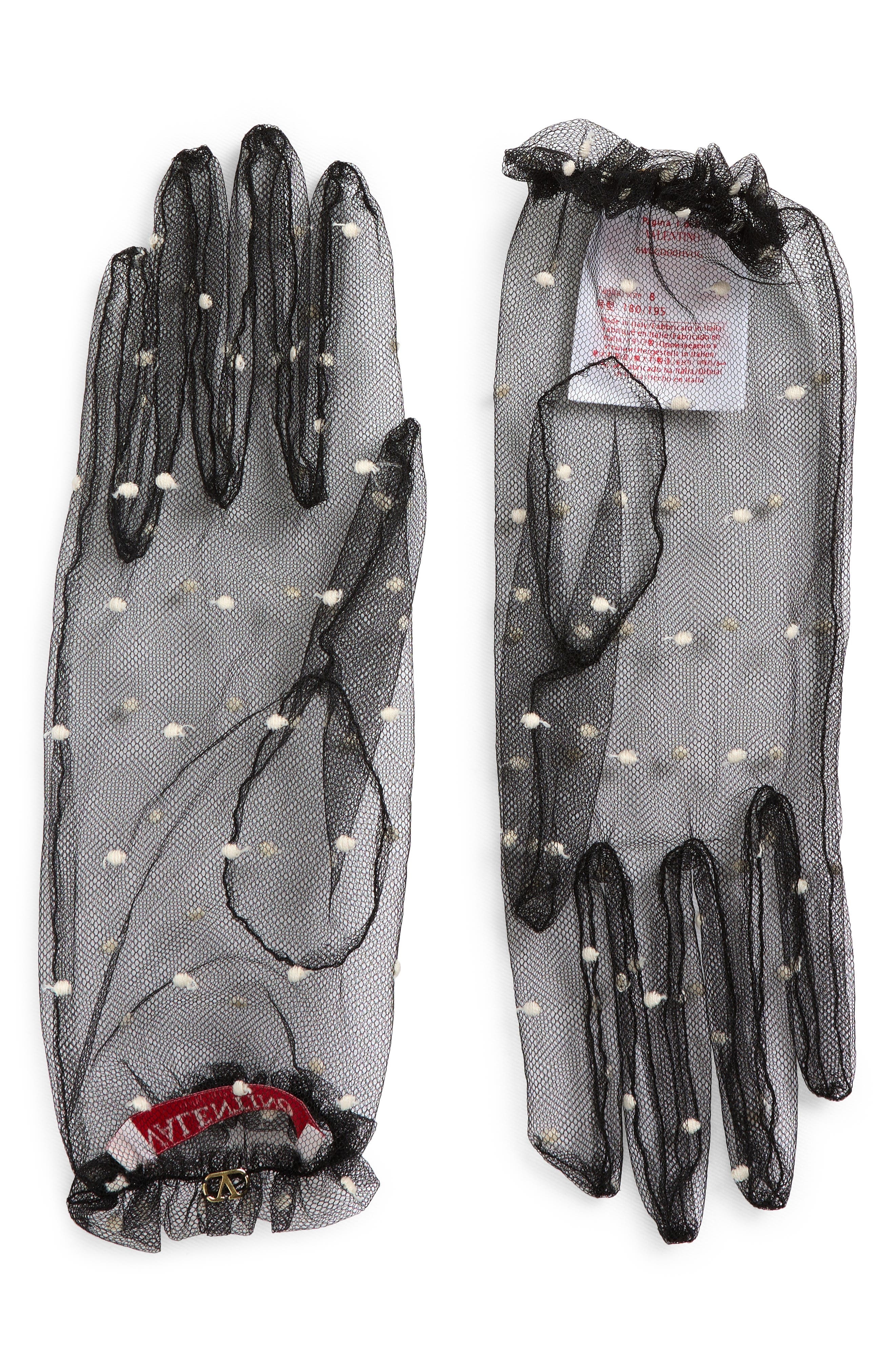 Valentino Garavani Polka Dot Tulle Gloves in Bze Nero Bianco/Oro at Nordstrom - 1