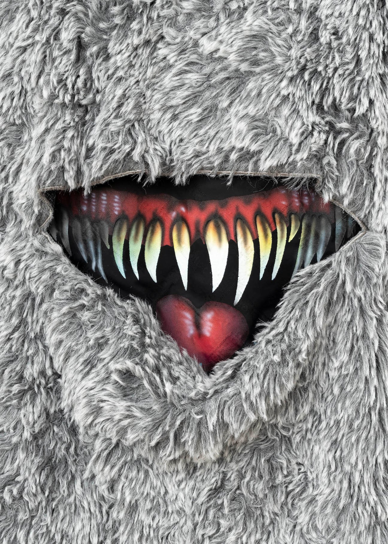 GREY DOUBLET SINISTER MOUTH FAUX FUR JACKET - 5