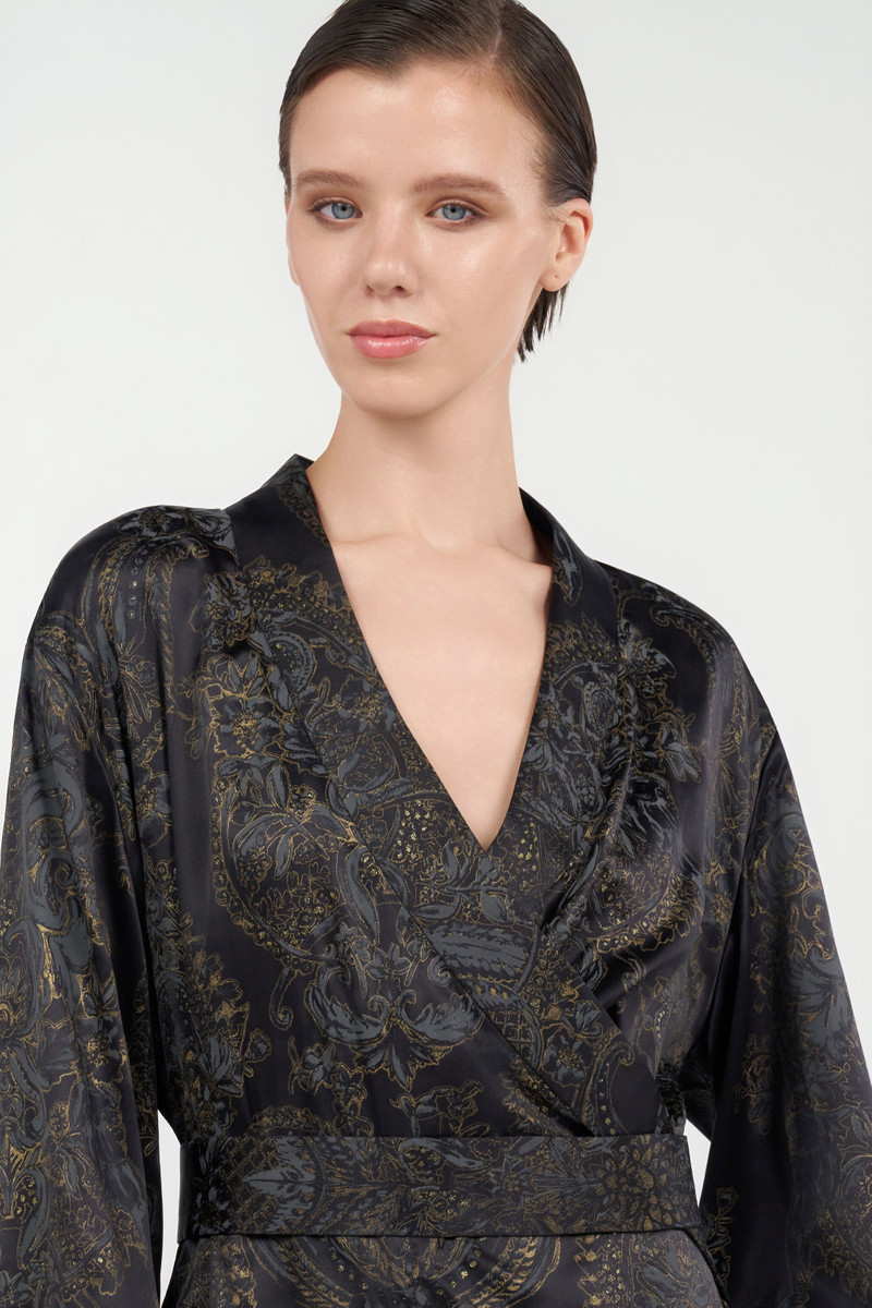 Ornamental Black Silk Kimono Dress 6