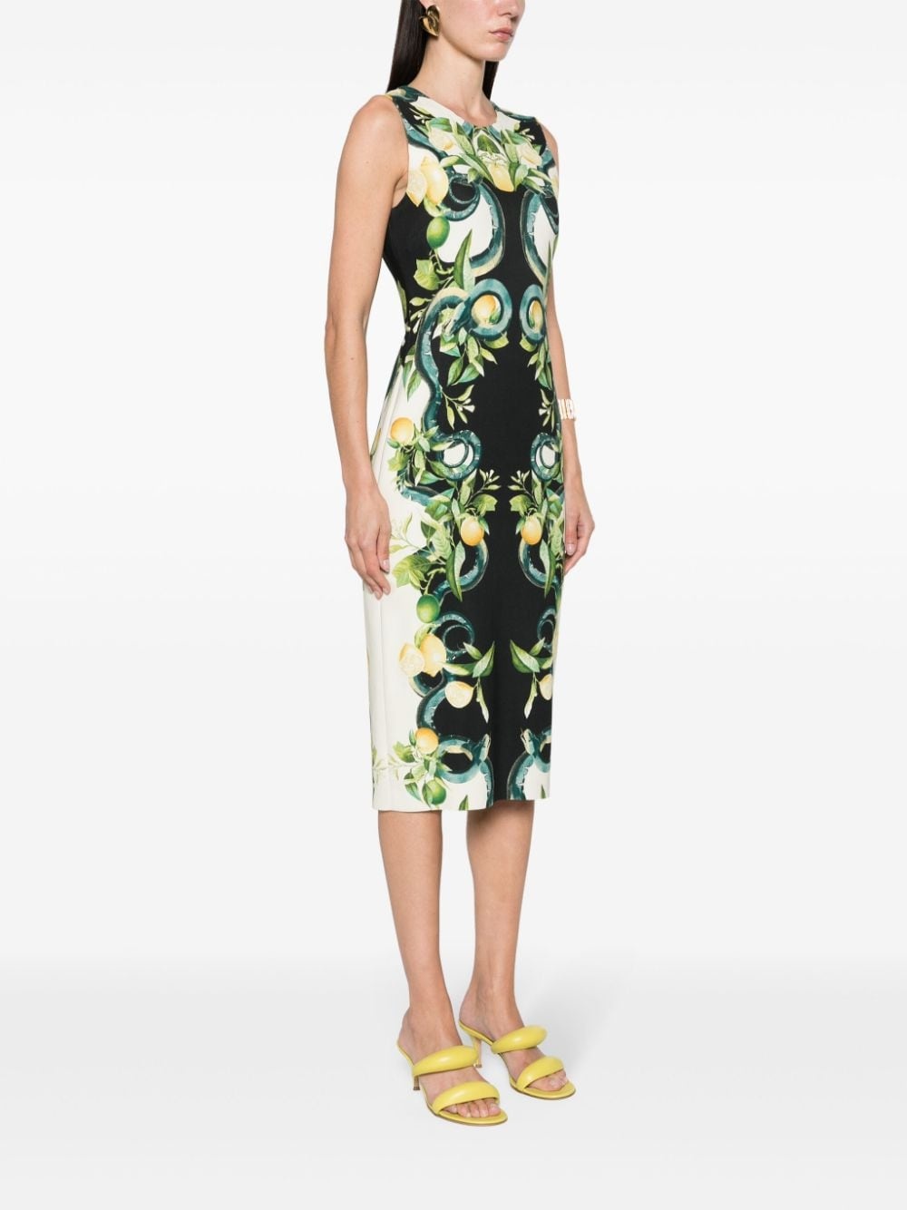 lemon-print crepe midi dress - 3