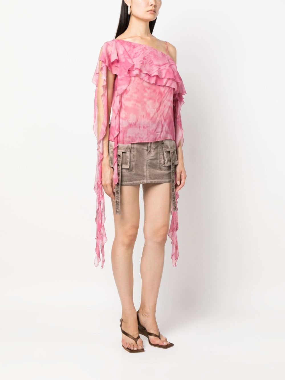 ruffled asymmetric silk blouse - 3