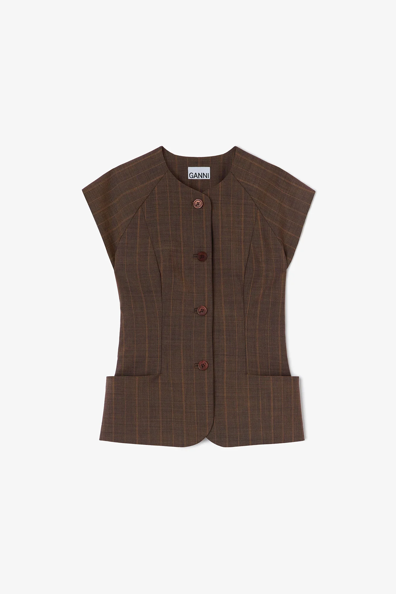 BLOUSE IN BROWN PINSTRIPE WOOL - 1