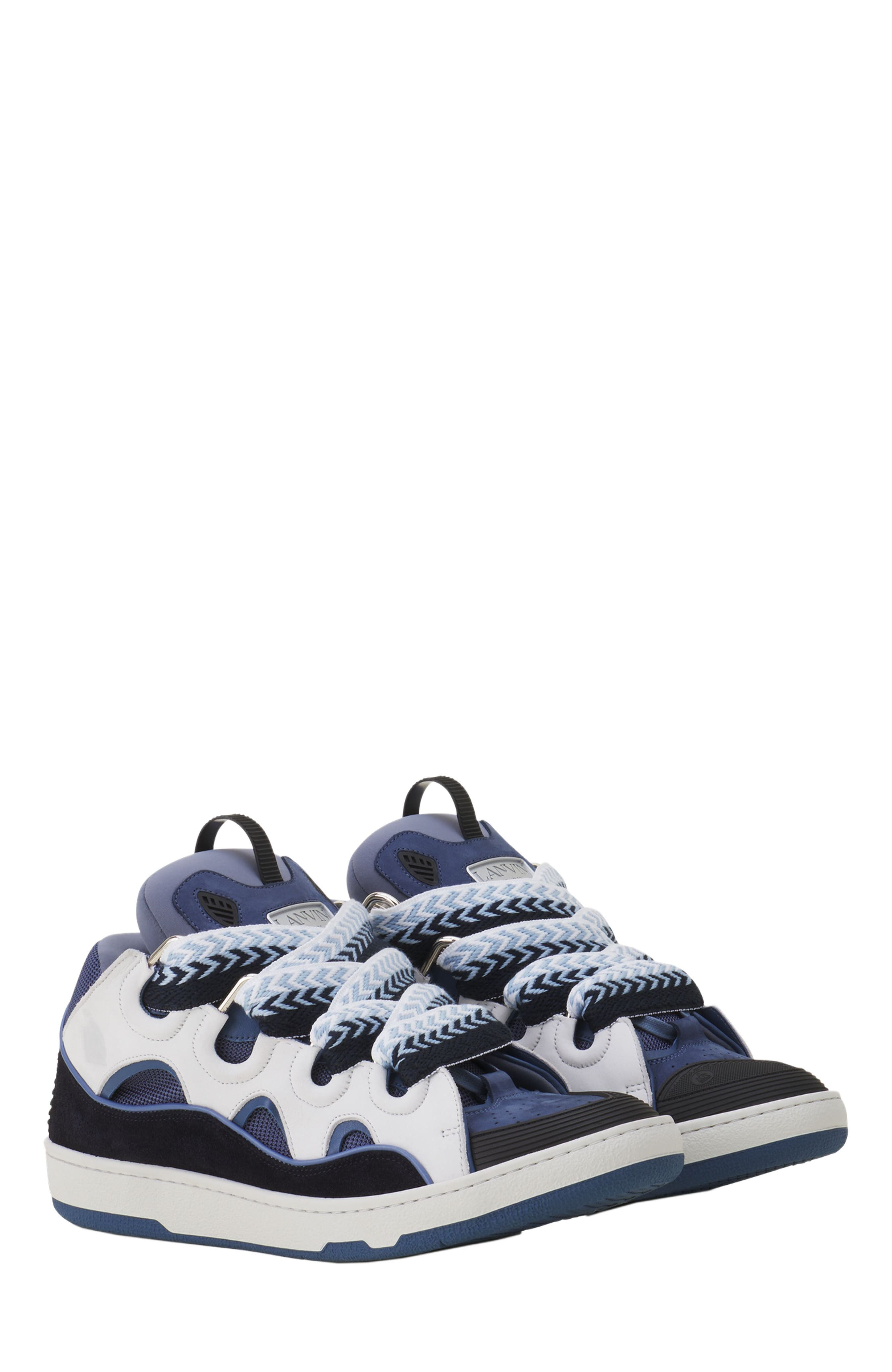 Lanvin Curb Leather Sneakers in Black/navy Blue at Nordstrom - 2