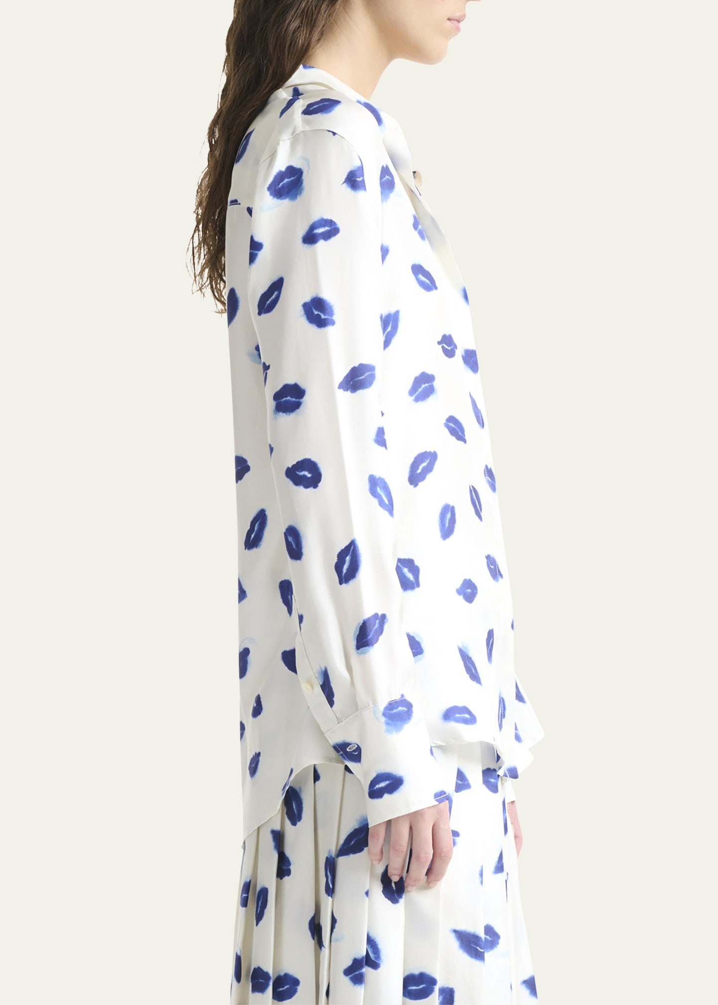 Chika Lip-Print Silk Button-Down Top - 4