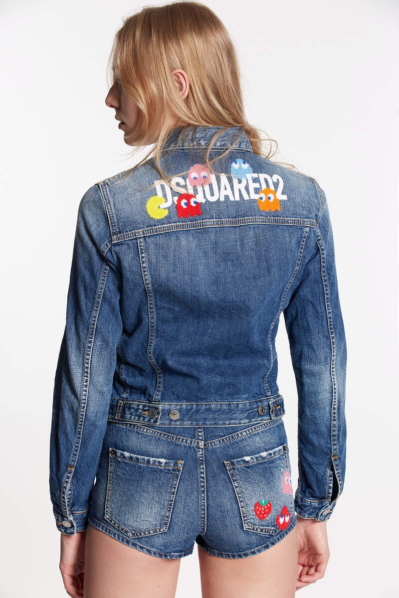 DSQUARED2 PAC-MAN MEDIUM WASH BOYFRIEND JEAN JACKET | REVERSIBLE