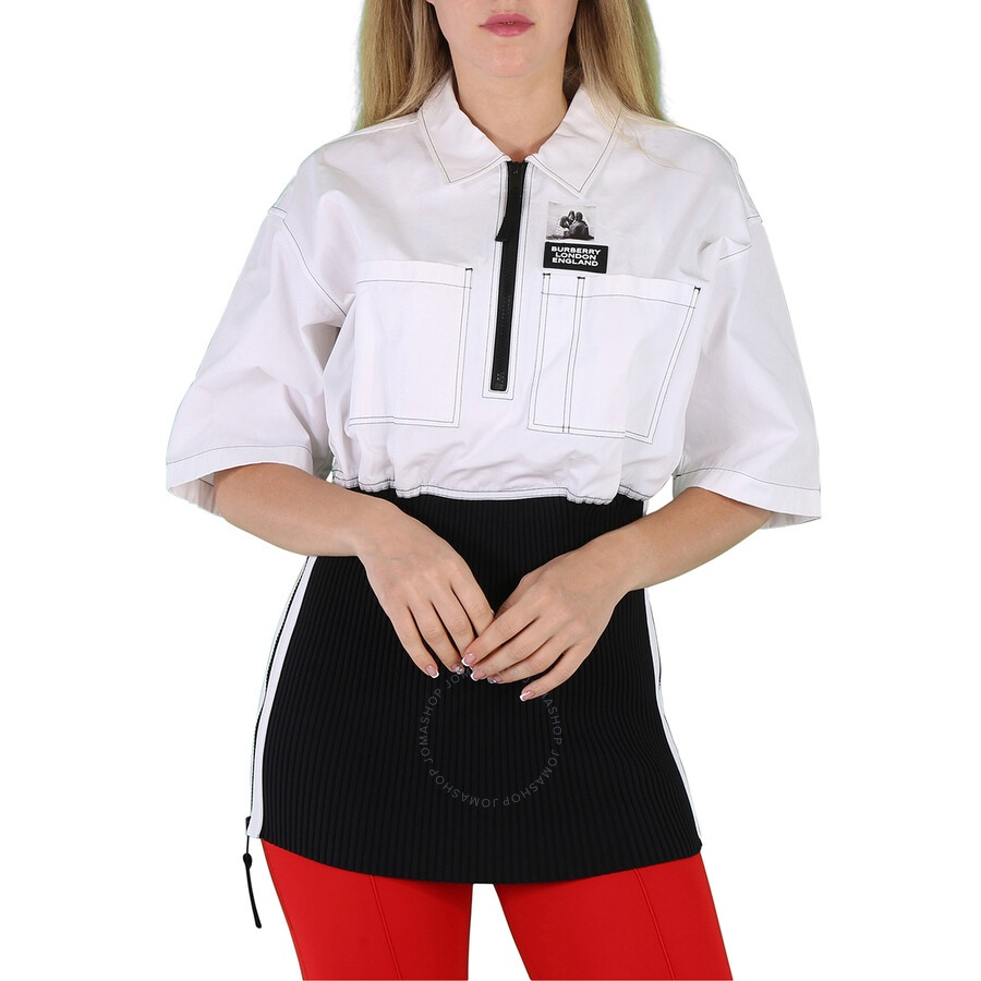 Burberry Ladies Optic White Knitted Panel Short-Sleeved Shirt - 3