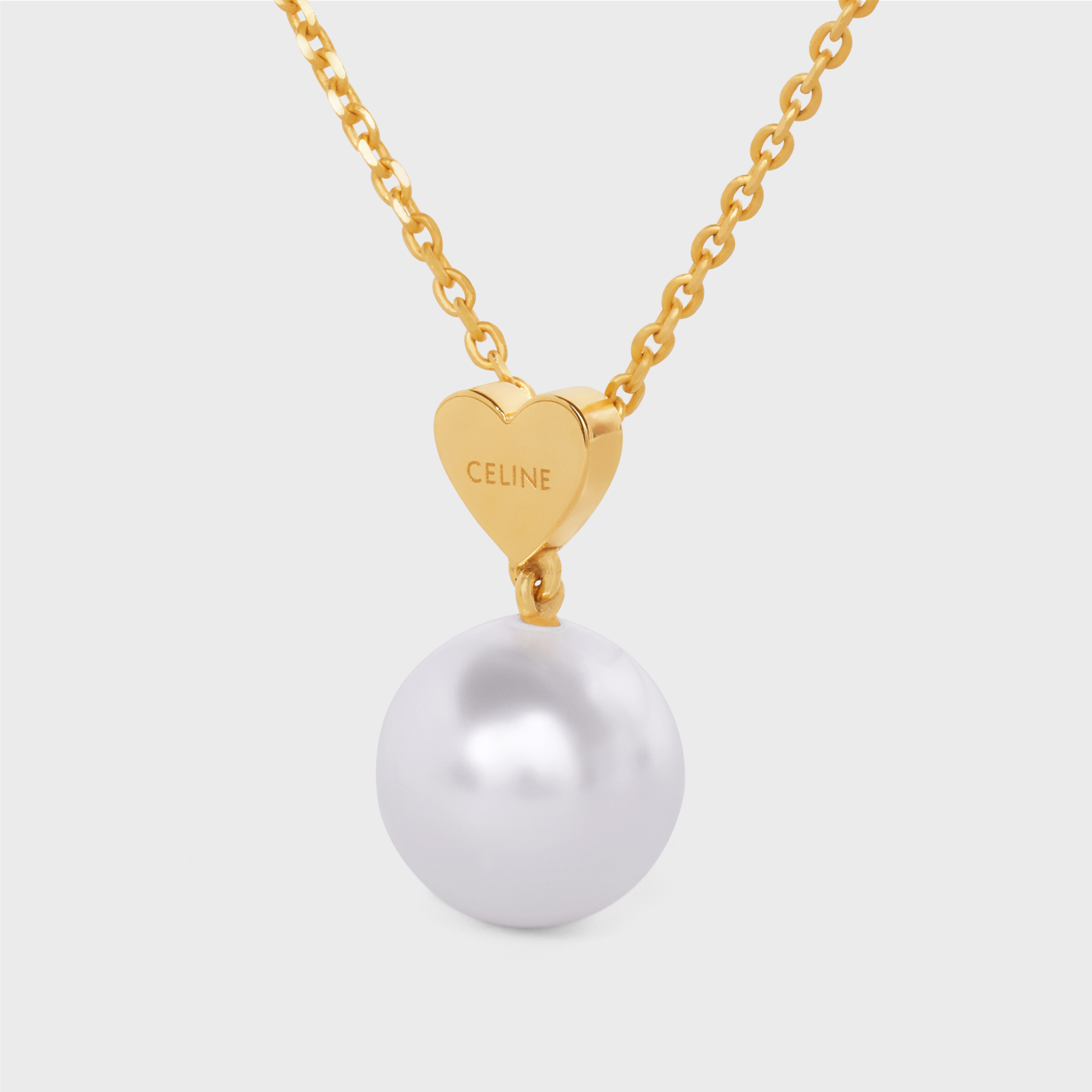 Coeur Celine Necklace in Brass with Gold Finish and Glass Pearl 2