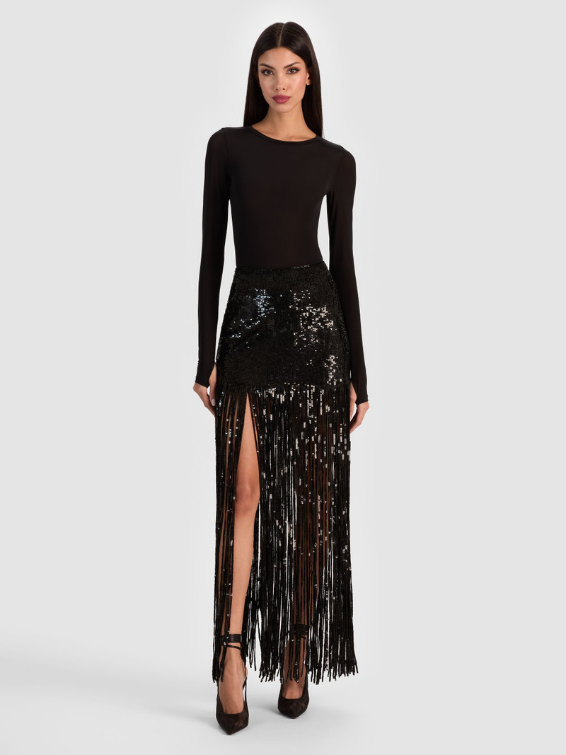 Alice + Olivia KENDRA SEQUIN FRINGE MAXI SKIRT outlook