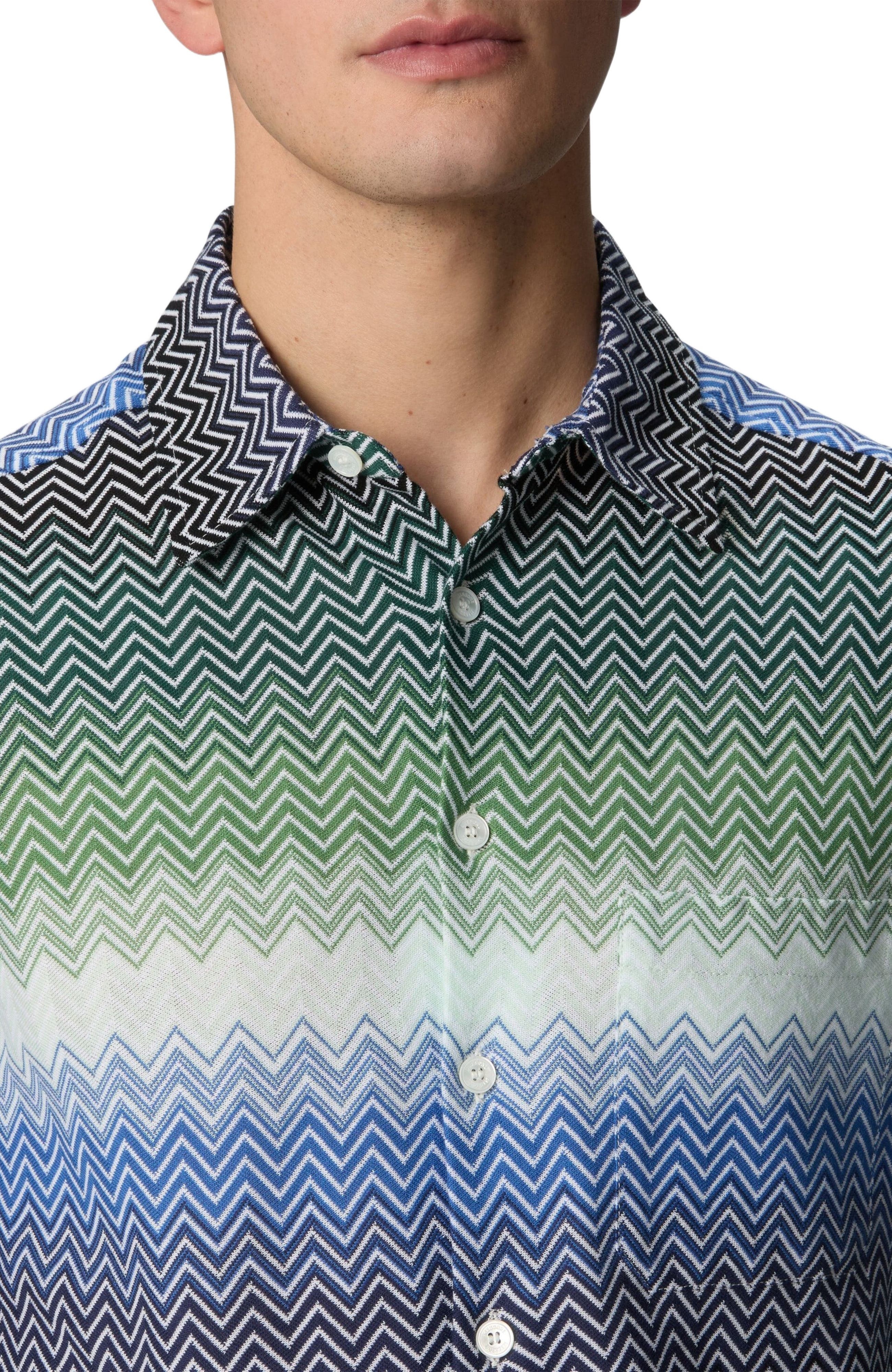 Missoni Gradient Zig Zag Cotton Knit Shirt With Breast Pocket in Blue & Green at Nordstrom - 4