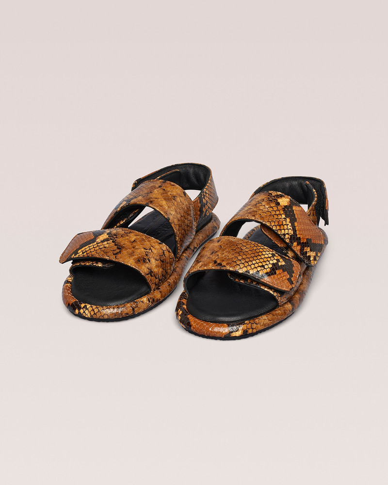 TARRUS - Rounded toe padded flat sandals with velcro straps - Tan 3