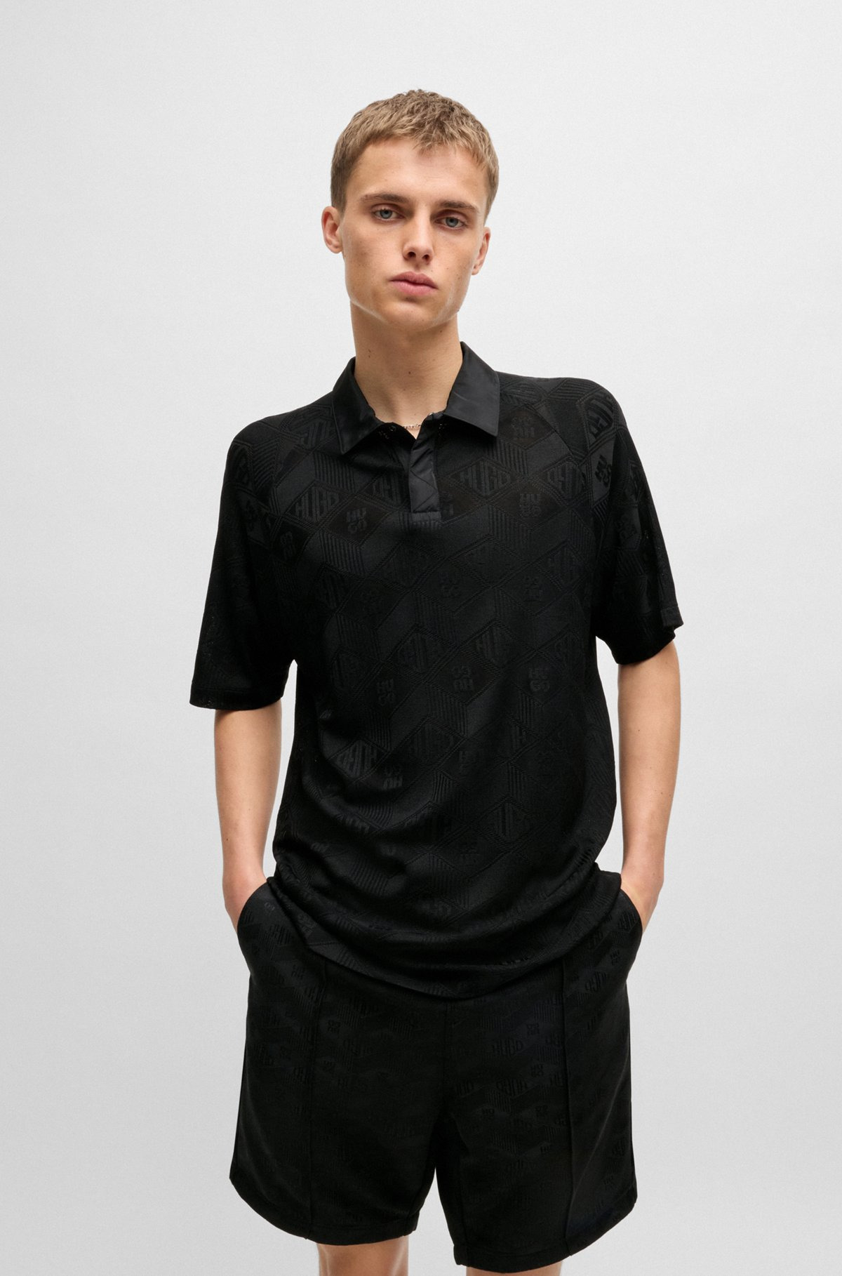 LOGO-PATTERN POLO SHIRT WITH CONTRAST PLACKET - 2