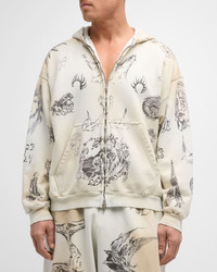 BALENCIAGA Men's Tat Heavy Fleece Zip Hoodie | neimanmarcus