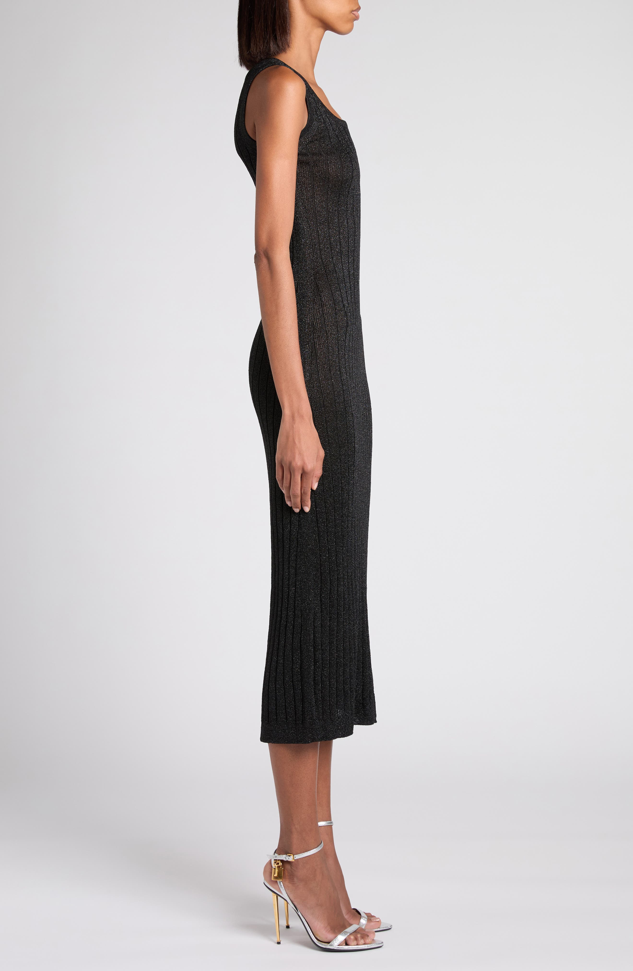TOM FORD Metallic Rib Midi Sweater Dress in Lb999 Black at Nordstrom - 4