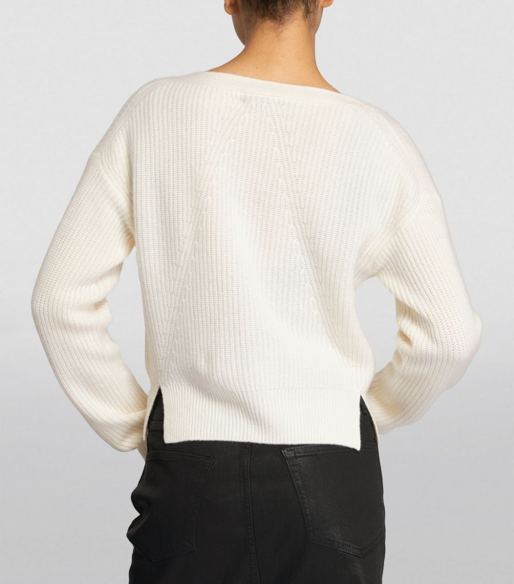 Cashmere V-Neck Pierce Cardigan - 5