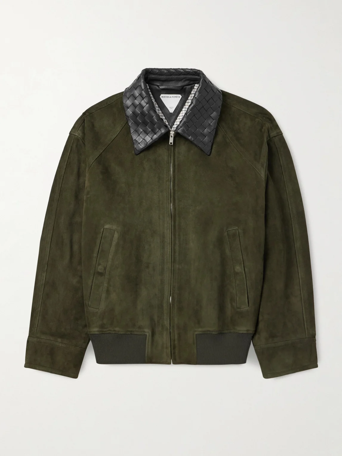 Intrecciato Leather-Trimmed Suede Bomber Jacket - 1