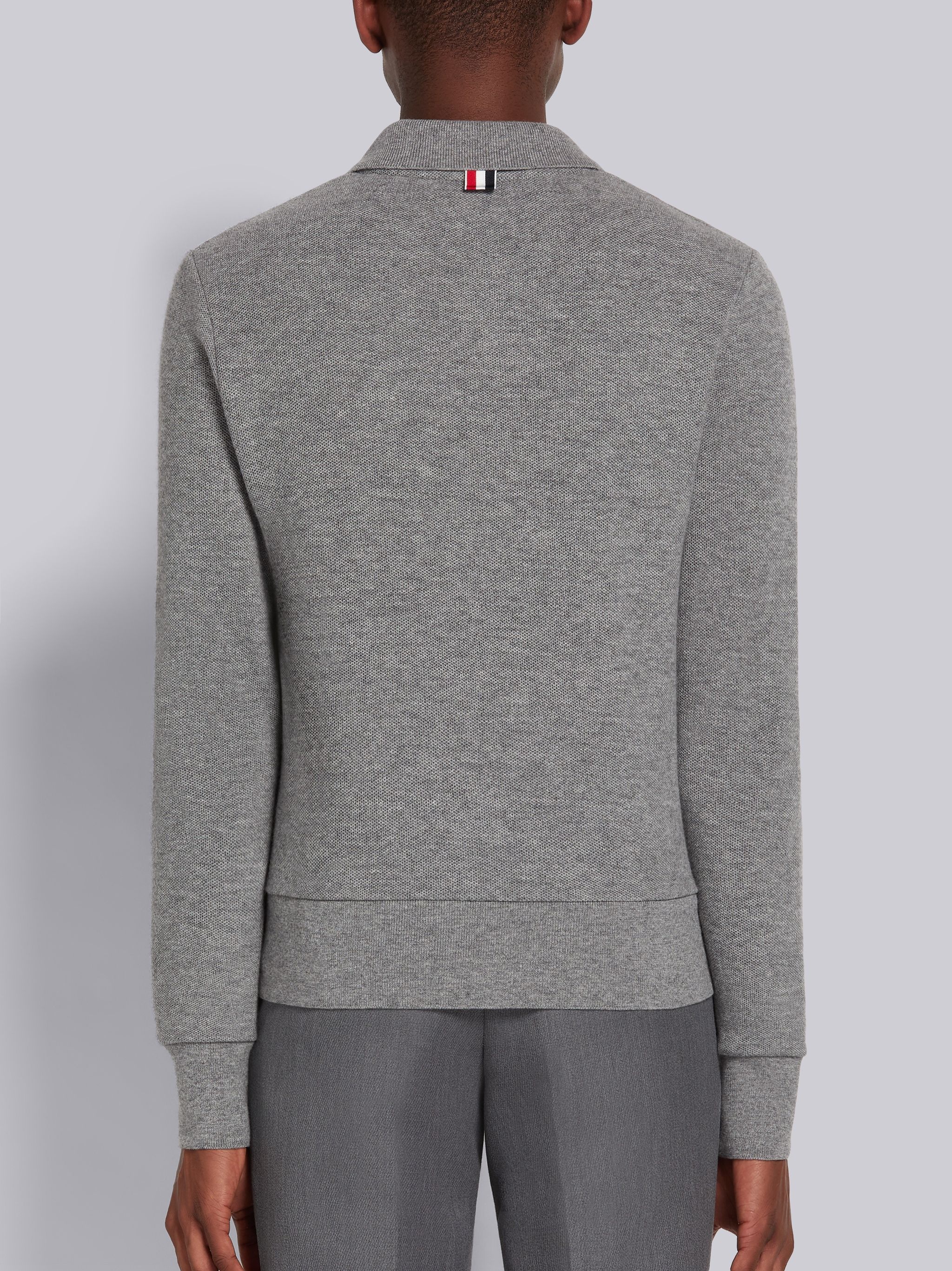 Light Grey Cashmere Pique Rib Cuff Long Sleeve Polo - 3