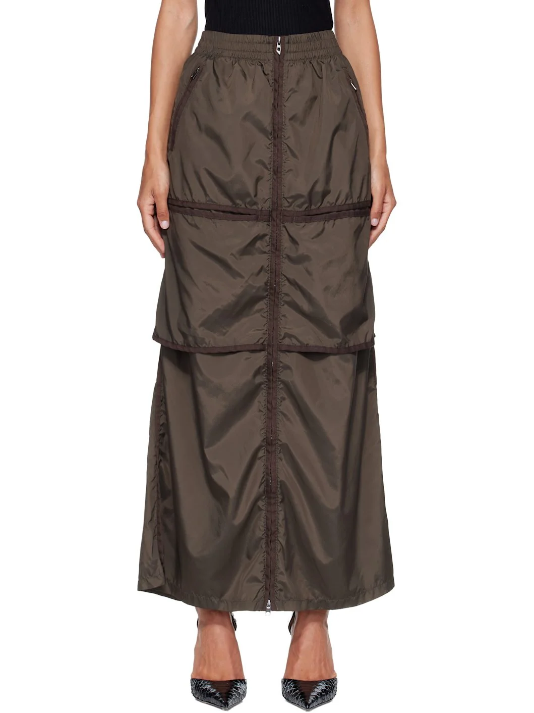 Khaki Windbreaker Maxi Skirt - 1