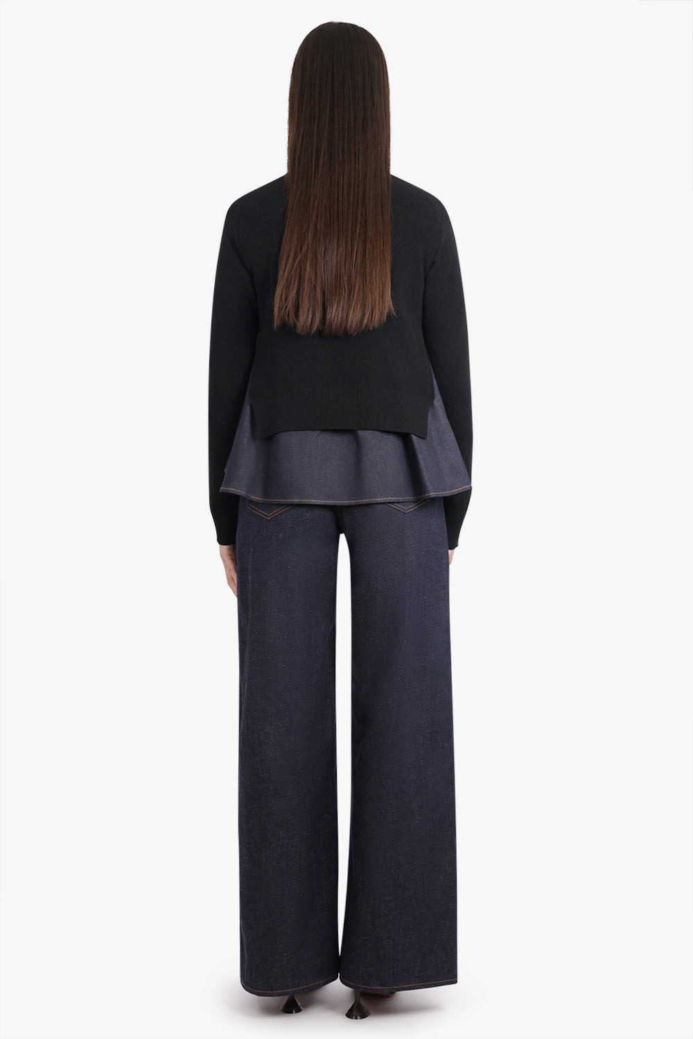 L/S KNIT CARDIGAN WITH DENIM UNDERLAY | BLACK/INDIGO BLUE - 5