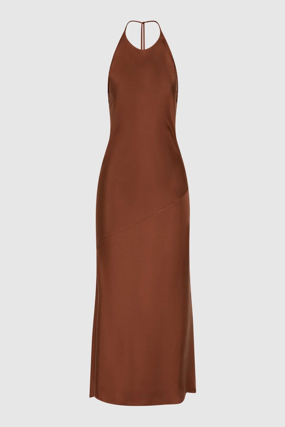 Silk Twill Halter Dress - Brick - 1