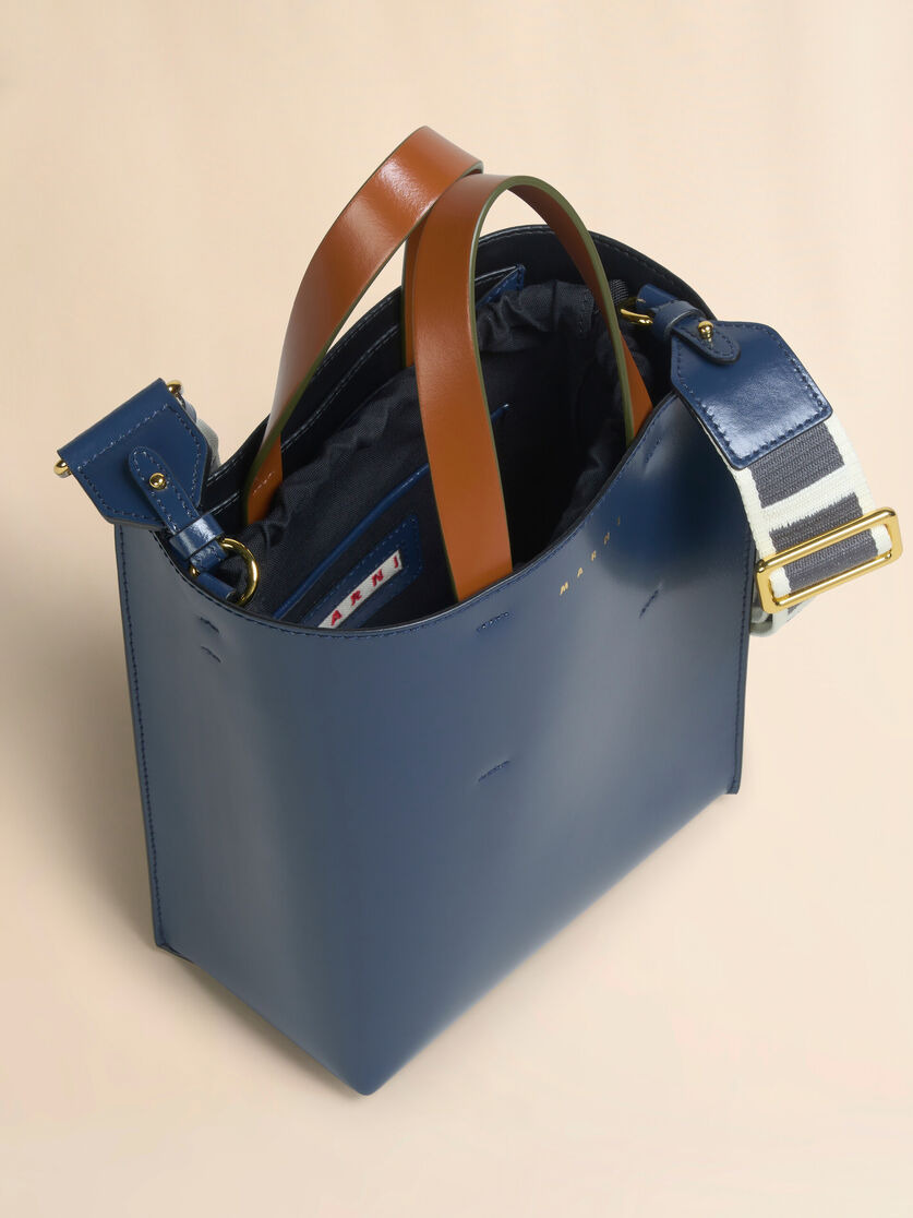 BLUE GRAY AND BROWN LEATHER MUSEO MINI BAG - 4