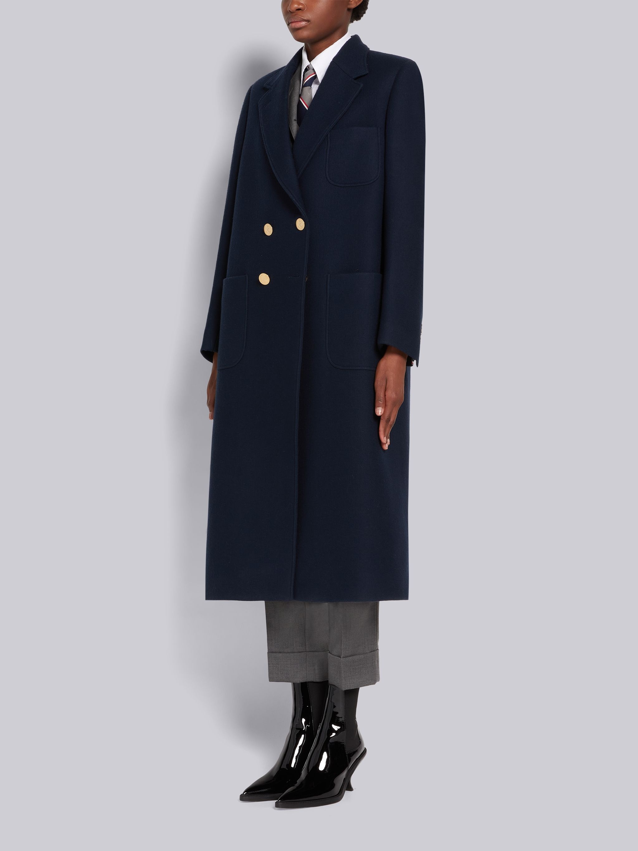 Navy Boiled Wool Oversized Double-breasted Sack Overcoat - 2
