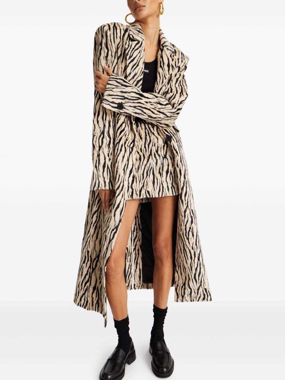 zebra-print double-breasted coat - 4