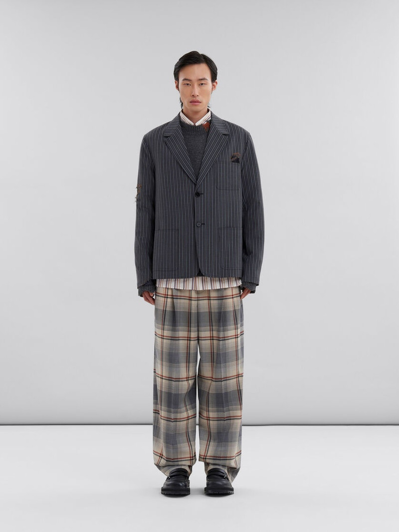 Marni BLACK PINSTRIPE WOOL BLAZER WITH MARNI MENDING PATCHES outlook